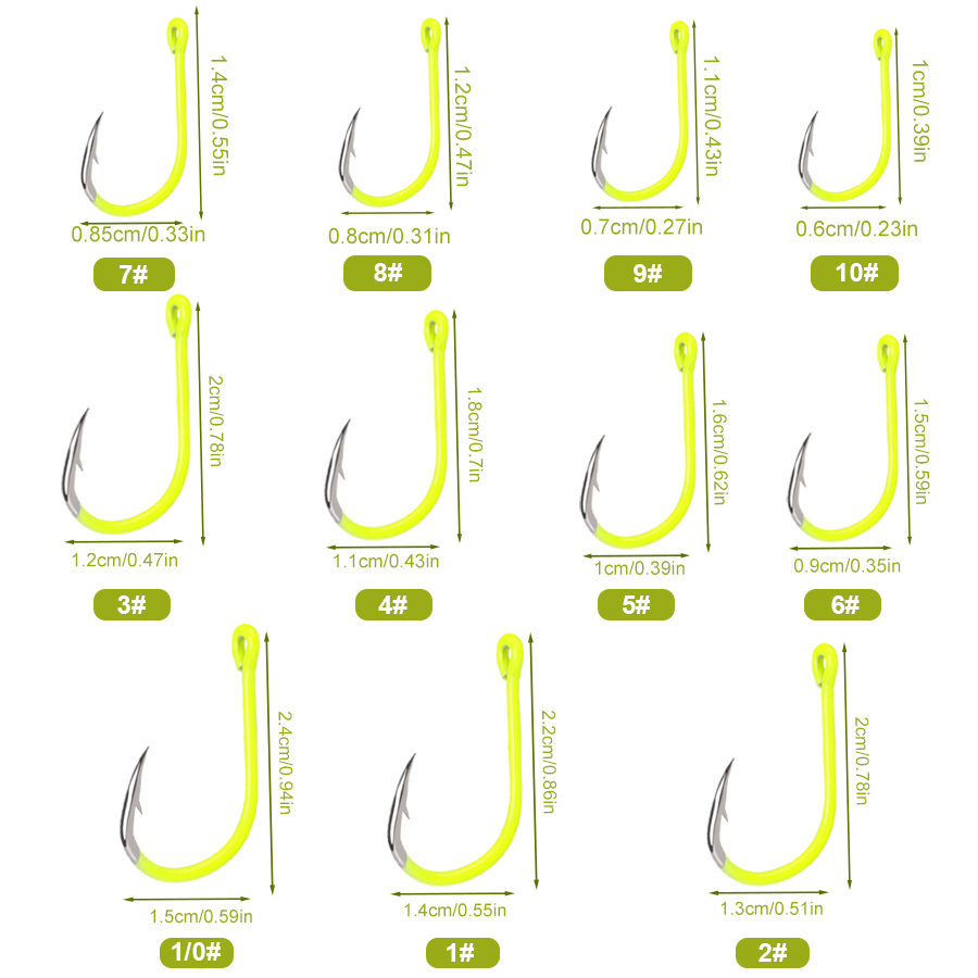 NGB 50шт 1/0 # -10 # Флуоресце – обзор и цена Fishing Hook Assortment